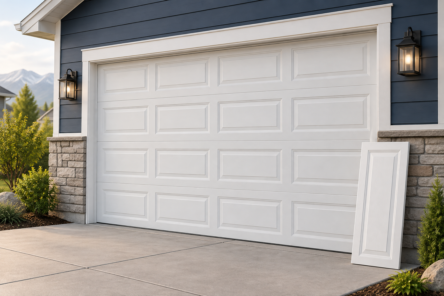 Illustration of a sectional garage door with a matching panel design sample