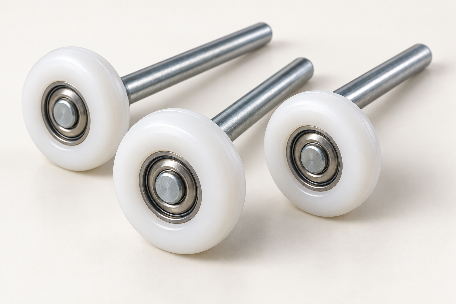 Illustration of nylon garage door rollers with steel stems