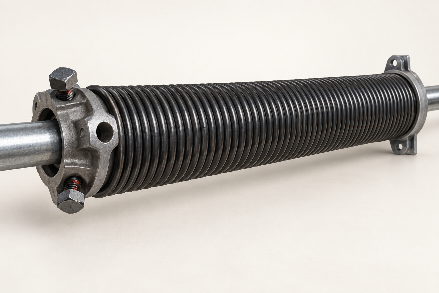 Illustration of a garage door torsion spring and steel shaft